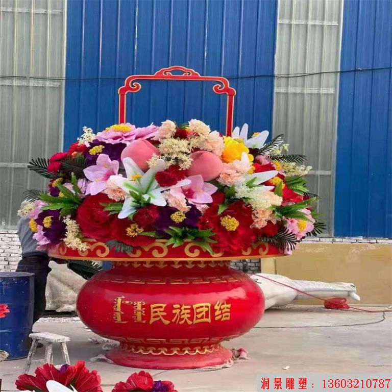玻璃钢花篮雕塑,仿天安门花篮,花卉绢花花篮12