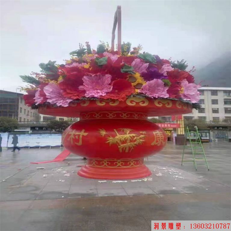 玻璃钢花篮雕塑,仿天安门花篮,花卉绢花花篮11